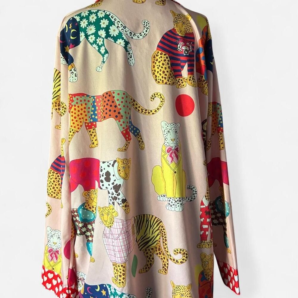 Colorful Whimsical Cat Print Button Up Blouse Novelty Shirt Size M - Picture 3 of 7